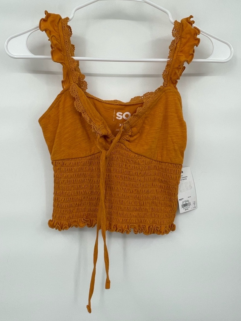 SO NWT Cotton blend mustard smocked summer crop top